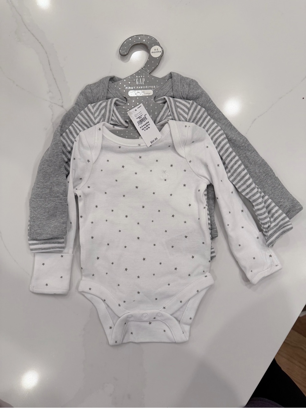 GAP Baby 3-Pack Long Sleeve Onesies in Gray & White